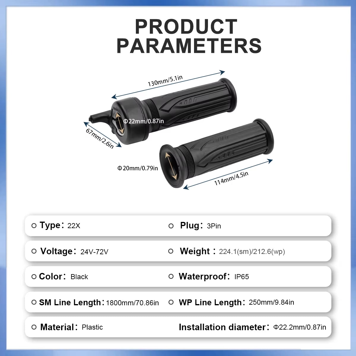 Electric Bike Scooter Twist Throttle 22X Ebike Right Handle Throttle for 24V 36V 48V 60V 72V Electric Bicycle Accelerator