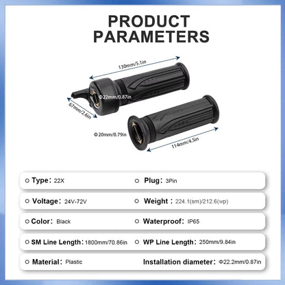 Electric Bike Scooter Twist Throttle 22X Ebike Right Handle Throttle for 24V 36V 48V 60V 72V Electric Bicycle Accelerator